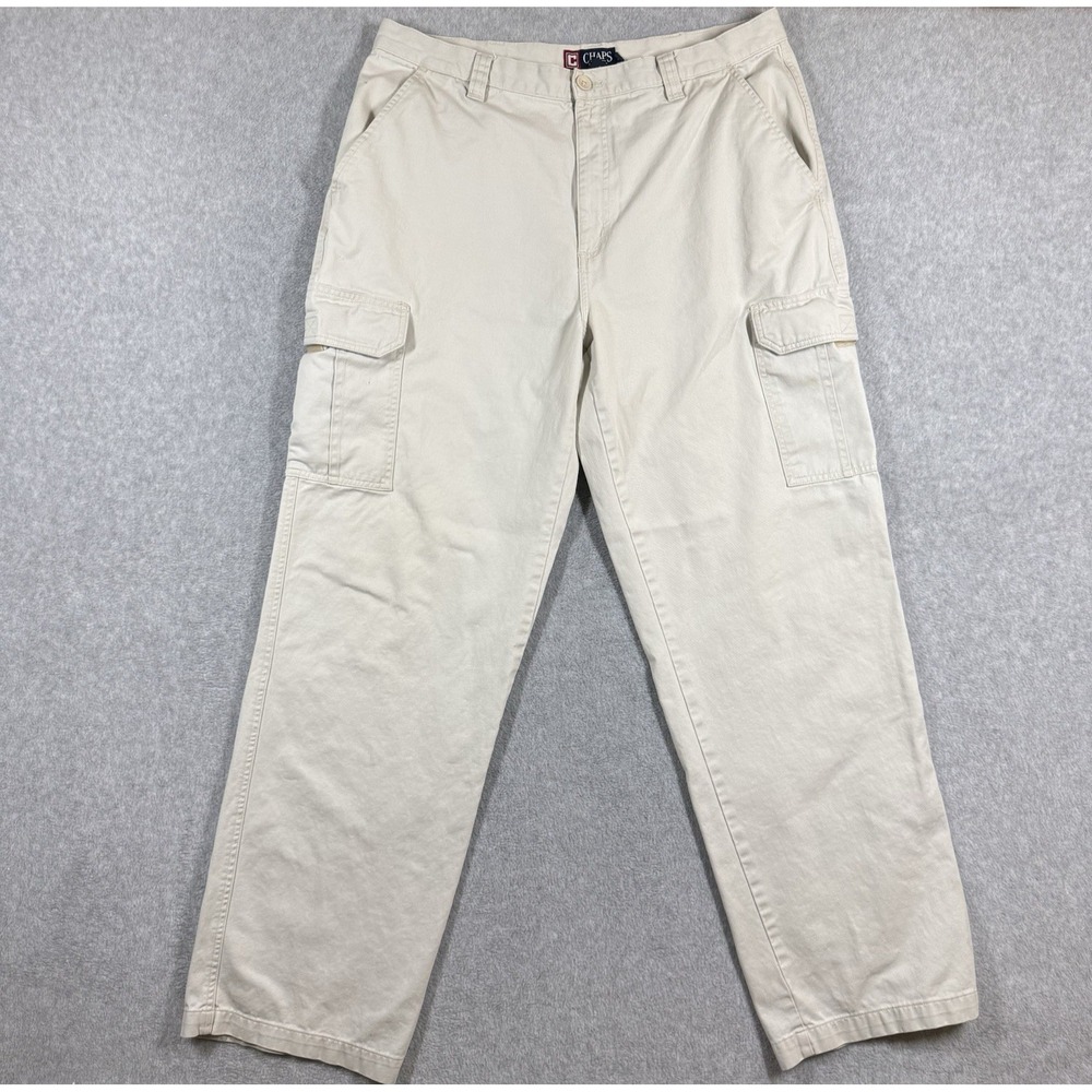 Vintage Chaps Cargo Pants Mens 36x34 Light Khaki Utility Loose Baggy Y2K Pockets